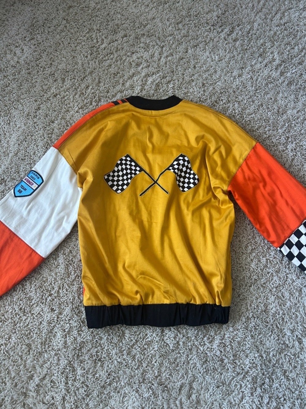 Bandy Button Colorblock Racing Jacket - Yellow & Orange Size 12/13 - Picture 2 of 8